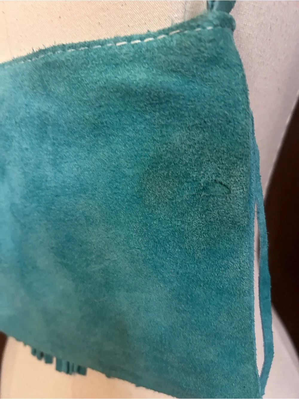 Vintage Turquoise Suede Fringed Bag - Picture 4 of 8